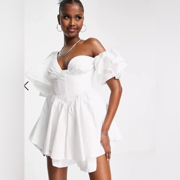 ASOS Luxe One Shoulder Puff Mini Dress - Picture 1 of 2